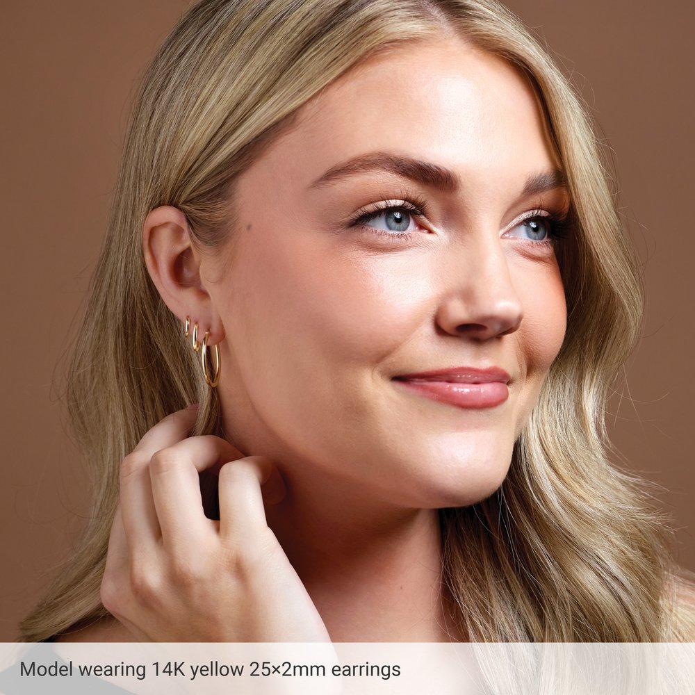 Round Tube Hoop Earrings 15MM 14 Karat Yellow Gold