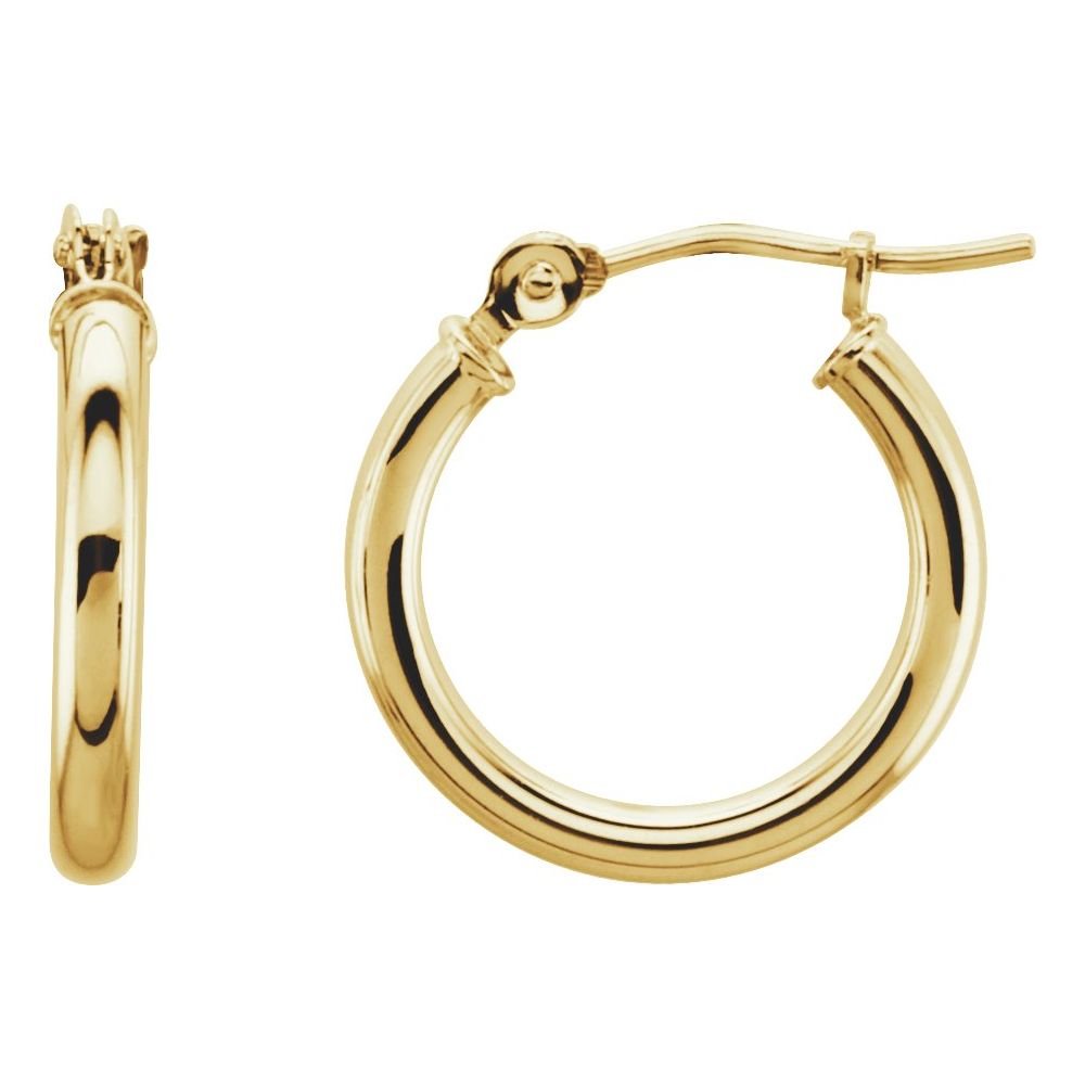 Round Tube Hoop Earrings 15MM 14 Karat Yellow Gold